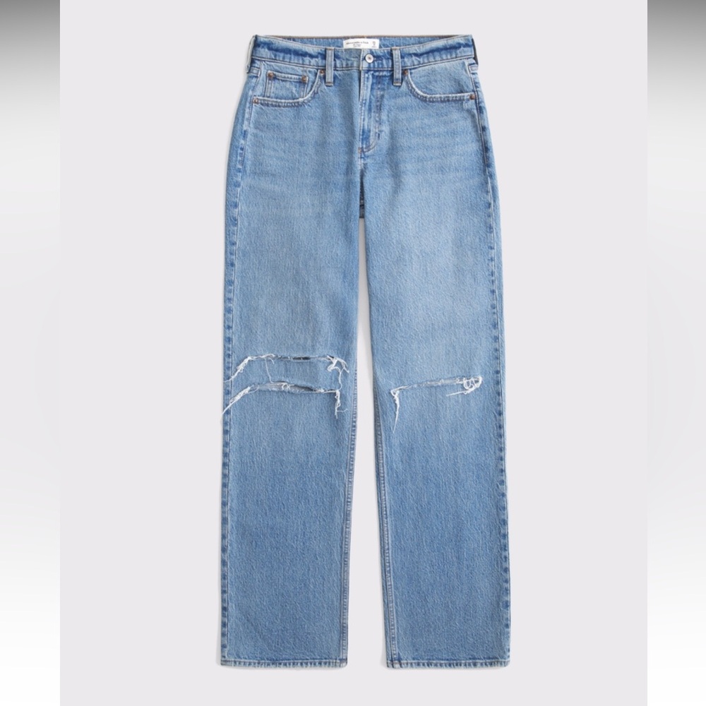 Abercrombie & Fitch Blue Distressed Straight Leg Jeans